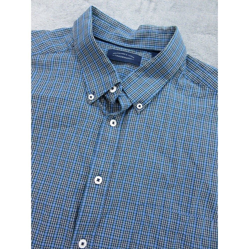 Roundtree & Yorke Shirt Men's Sz. 3XT Tall - Buttoned Down Long Slv Plaid Blue